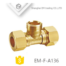 EM-F-A136 Male thread Tee type brass pipe fitting with double quick connector
